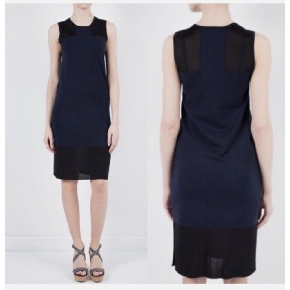 Rag & Bone Tank Dress Women XS Wool Blue Sheer Panels Midi Designer Career